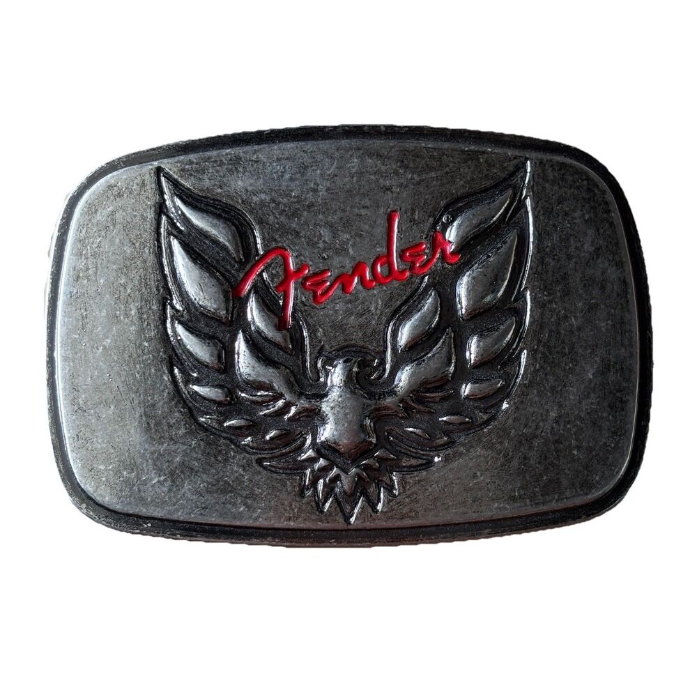 Fender Guitars Rectangle Metal Belt Buckle Eagle Silver Red